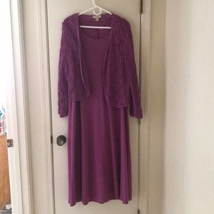 Purple knit dress and matching crochet cardigan